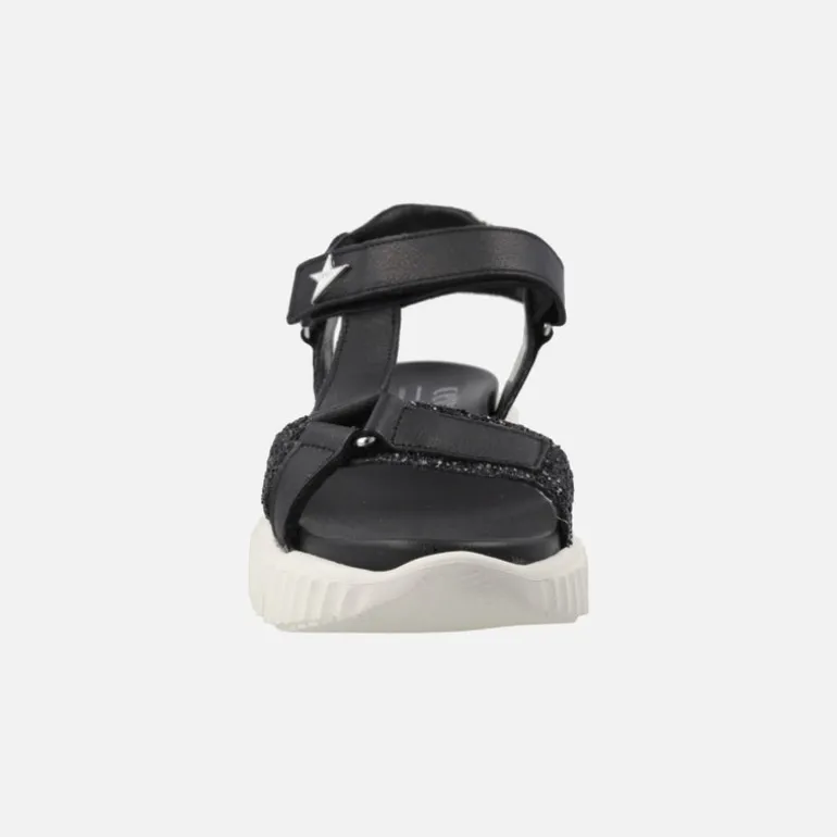 Sandalias negras en combinado de piel y glitter con cierre de velcro
