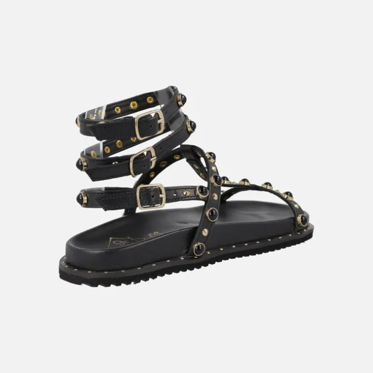 Sandalias negras estilo romanas con triple pulsera al tobillo