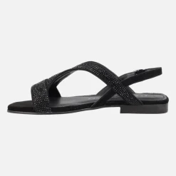 Sandalias negras planas con cobertura de strass