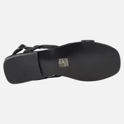 Sandalias negras planas con cobertura de strass