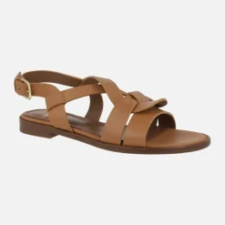 Sandalias Nylo en piel cuero con tira al talón