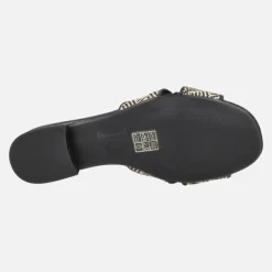Sandalias pala en rafia beige y negra con tacones bajos