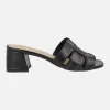 Sandalias palas en piel negra con tacones anchos