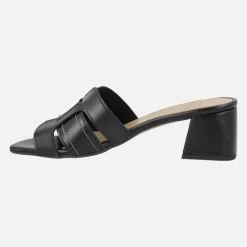 Sandalias palas en piel negra con tacones anchos
