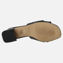 Sandalias palas en piel negra con tacones anchos
