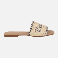 Sandalias palas en trenzado beige con mensaje C'est la vie