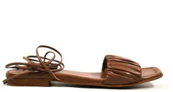 Sandalias planas con pala fruncida y cintas para mujer