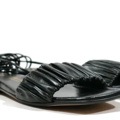 Sandalias planas con pala fruncida y cintas para mujer