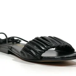 Sandalias planas con pala fruncida y cintas para mujer