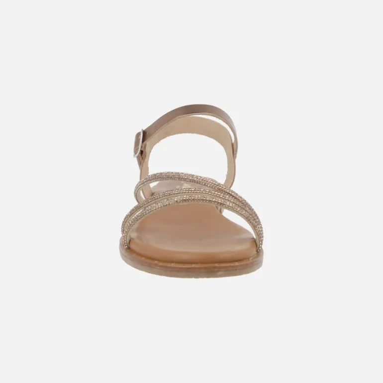 Sandalias planas con tiras de strass y pulsera al tobillo con hebilla