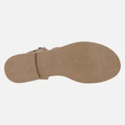 Sandalias planas con tiras de strass y pulsera al tobillo con hebilla