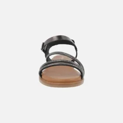 Sandalias planas con tiras de strass y pulsera al tobillo con hebilla