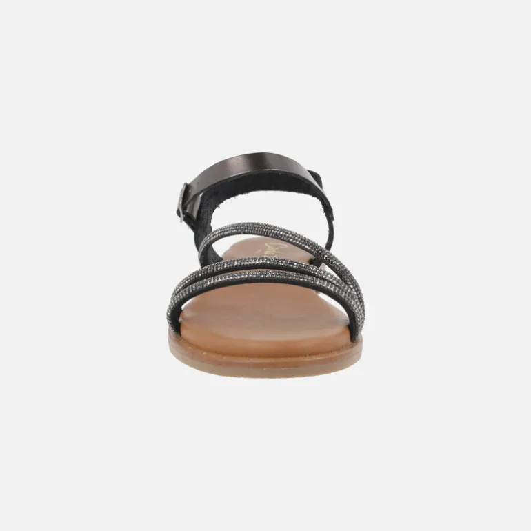 Sandalias planas con tiras de strass y pulsera al tobillo con hebilla