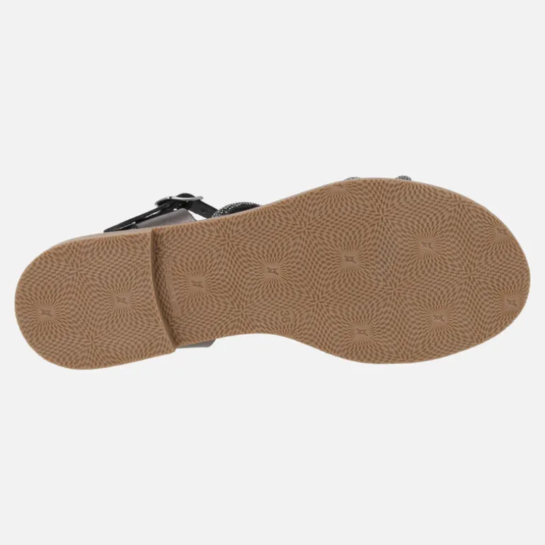 Sandalias planas con tiras de strass y pulsera al tobillo con hebilla
