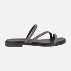 Sandalias planas con tiras de strass