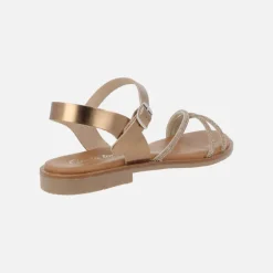 Sandalias planas con tiras de strass y pulsera al tobillo con hebilla