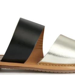 Sandalias planas de piel bicolor negro oro Sozy