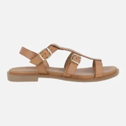 Sandalias planas de piel estilo romanas con hebillas