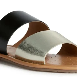 Sandalias planas de piel bicolor negro oro Sozy