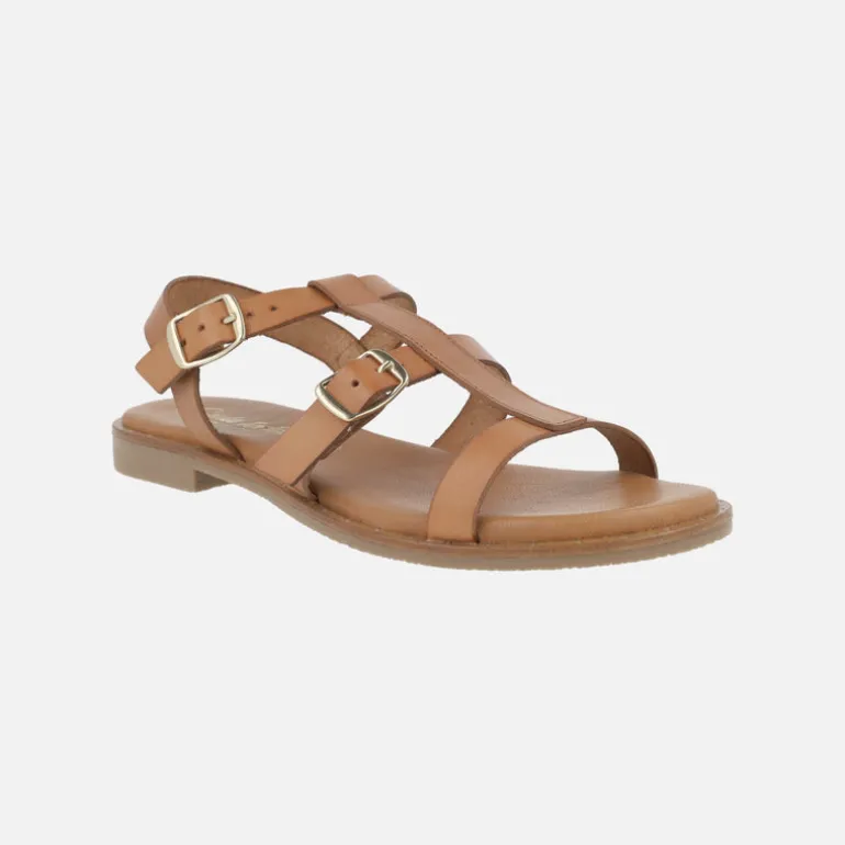 Sandalias planas de piel estilo romanas con hebillas