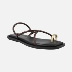 Sandalias planas de piel Katia con pieza dorada para dedo