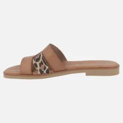 Sandalias planas de piel Alysa con detalles en animal print leopardo