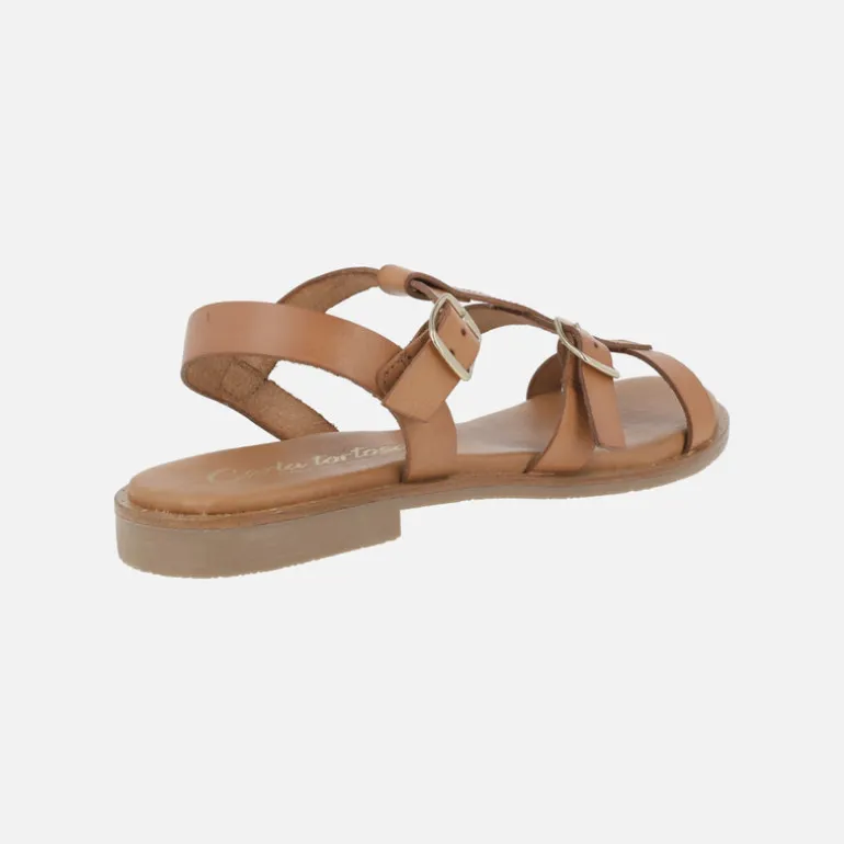 Sandalias planas de piel estilo romanas con hebillas