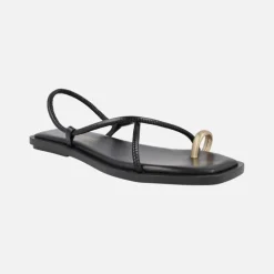 Sandalias planas de piel Katia con pieza dorada para dedo