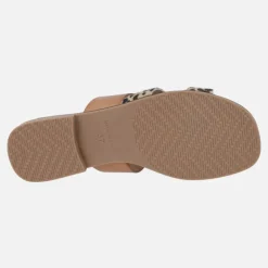 Sandalias planas de piel en camel y animal print leopardo