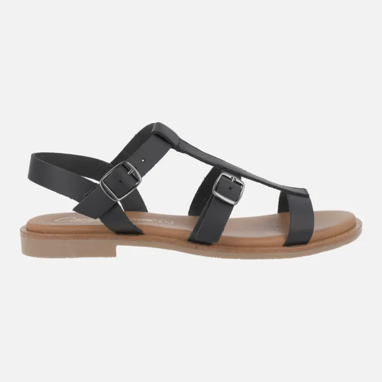 Sandalias planas de piel estilo romanas con hebillas