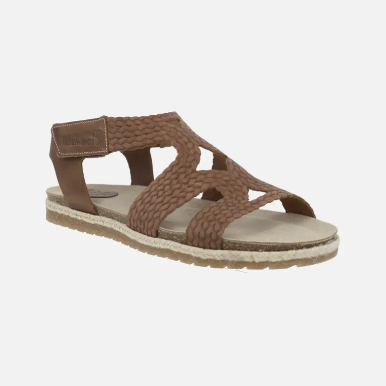 Sandalias planas de piel efecto trenzado con cierre de velcro
