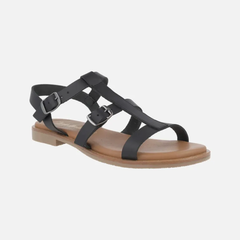 Sandalias planas de piel estilo romanas con hebillas