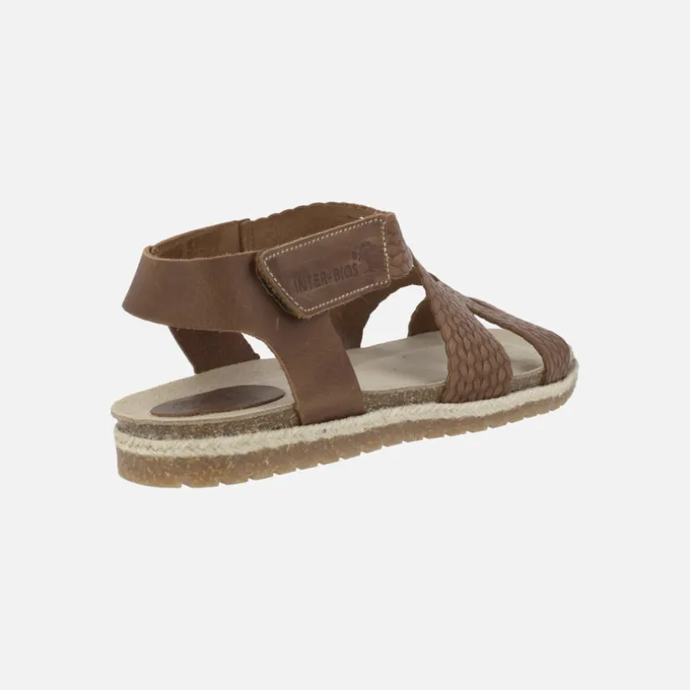 Sandalias planas de piel efecto trenzado con cierre de velcro