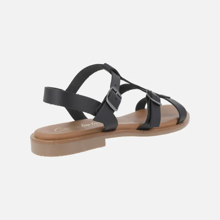 Sandalias planas de piel estilo romanas con hebillas