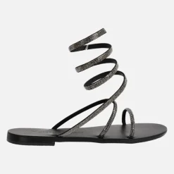 Sandalias planas de strass con tira en espiral ajustable al tobillo
