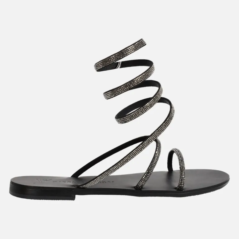 Sandalias planas de strass con tira en espiral ajustable al tobillo