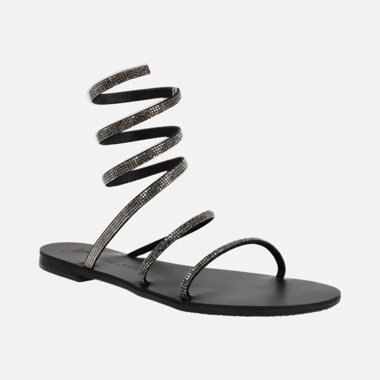 Sandalias planas de strass con tira en espiral ajustable al tobillo