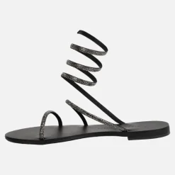 Sandalias planas de strass con tira en espiral ajustable al tobillo