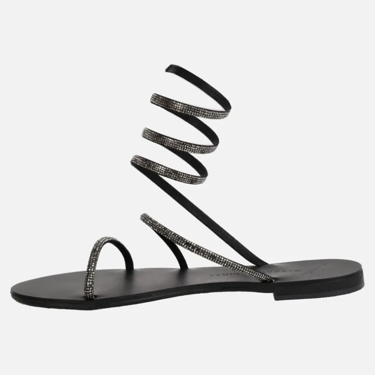 Sandalias planas de strass con tira en espiral ajustable al tobillo