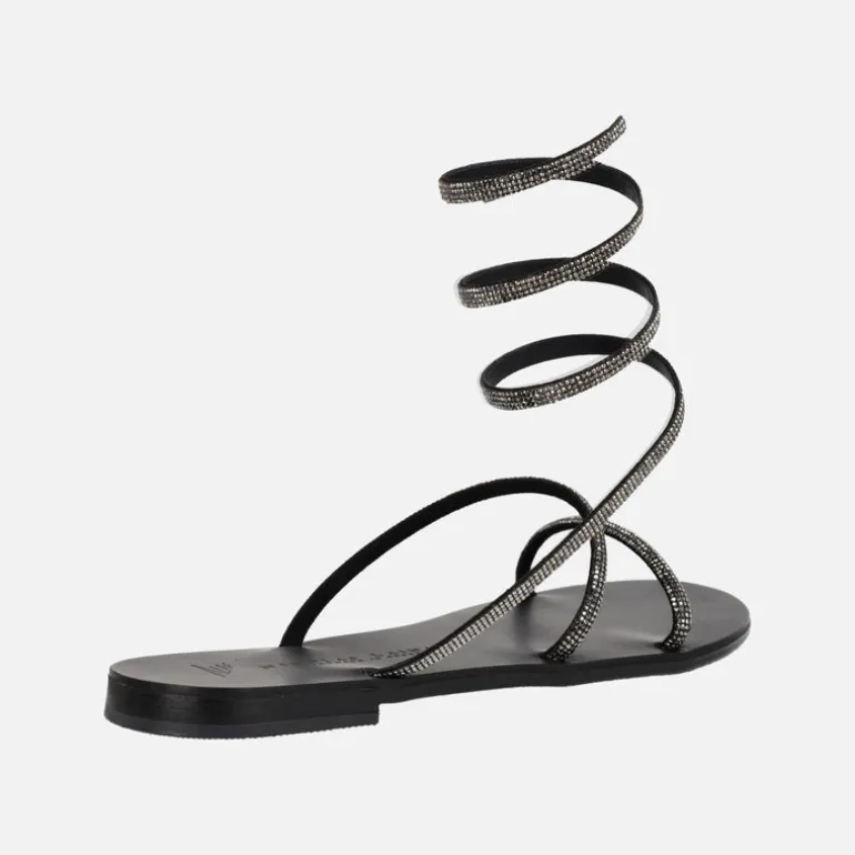 Sandalias planas de strass con tira en espiral ajustable al tobillo