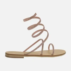 Sandalias planas de strass con tira en espiral ajustable al tobillo