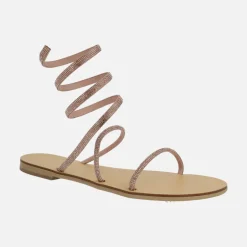 Sandalias planas de strass con tira en espiral ajustable al tobillo