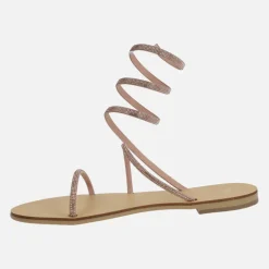Sandalias planas de strass con tira en espiral ajustable al tobillo