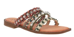 Sandalias planas de tiras multicolor y pedrería