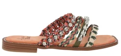 Sandalias planas de tiras multicolor y pedrería