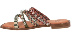 Sandalias planas de tiras multicolor y pedrería