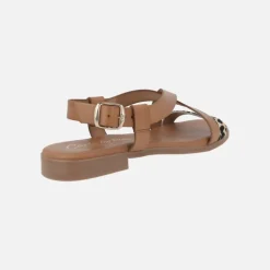 Sandalias planas de tiras en camel y animal print leopardo
