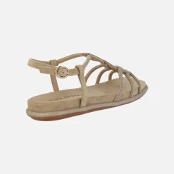 Sandalias planas en ante beige con cobertura de strass