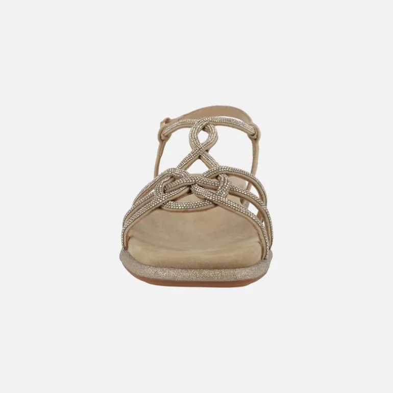 Sandalias planas en ante beige con cobertura de strass