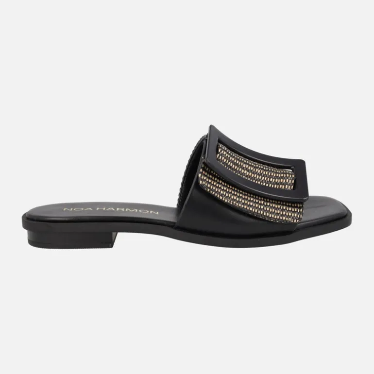 Sandalias planas en combinado rafia con maxi hebilla Matisse